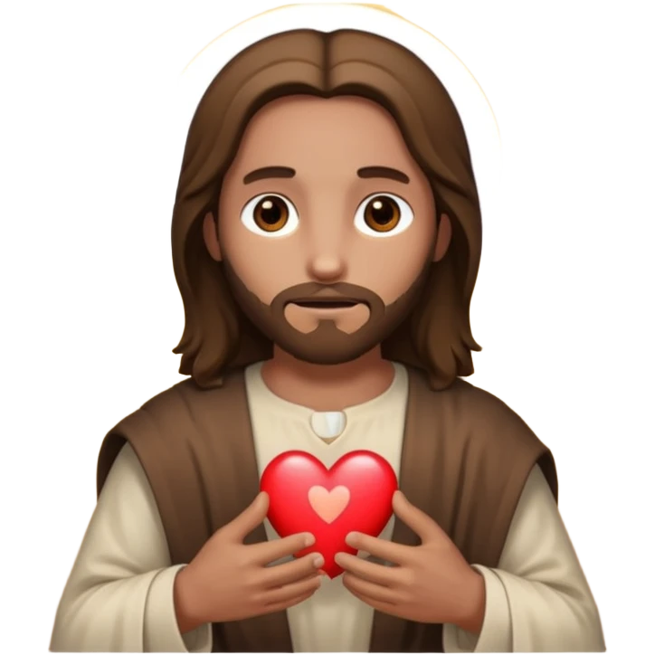 jesus holding a glowing heart emoji. make his eyes brown, and make him look safe. emoji