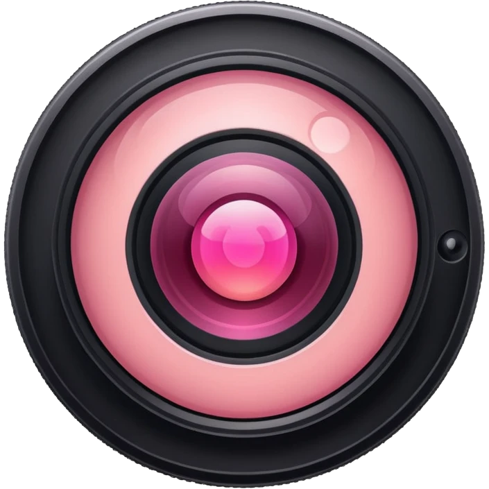 A round camera lens, apple emoji style, minimalist, with highlights, pink, only lens, variant 5 emoji