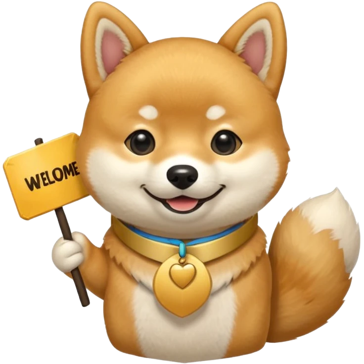 shiba holds welcome sign bigger then himself emoji