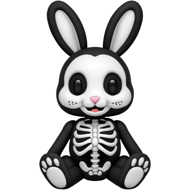Emoji pour twitch d'une peluche lapin squelette noir qui dit bonjour emoji