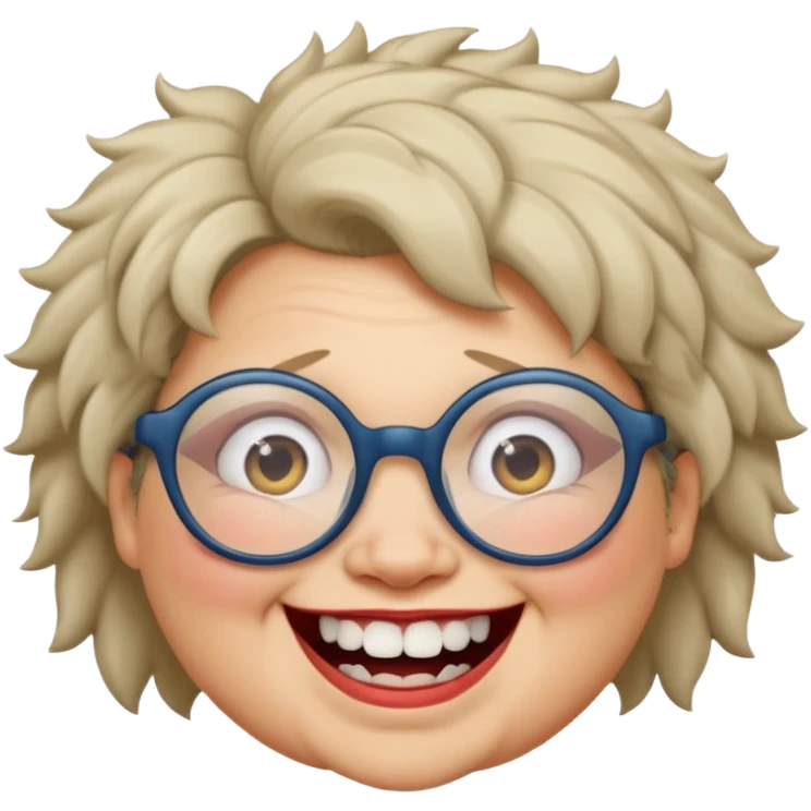 short fat lady with glasses ,crooked teeth and crazt hair emoji