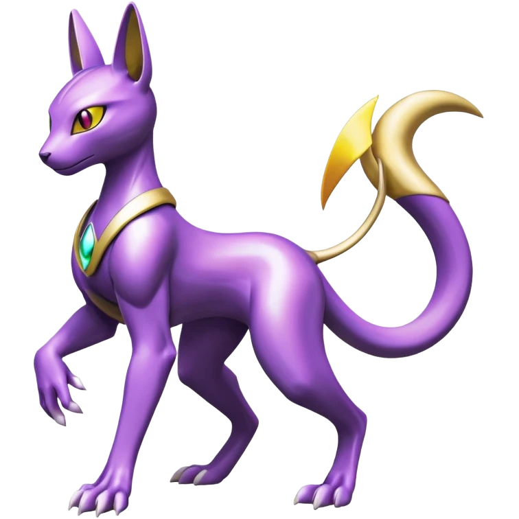 Colorful Shiny Futuristic Mewtwo-Renamon-Anubis-fusion full body emoji
