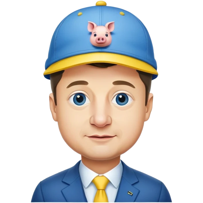 President Zelensky's head on a pig body wearing a yellow and blue hat emoji