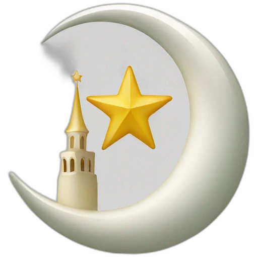 White Muslim crescent with star and mosque inside emoji