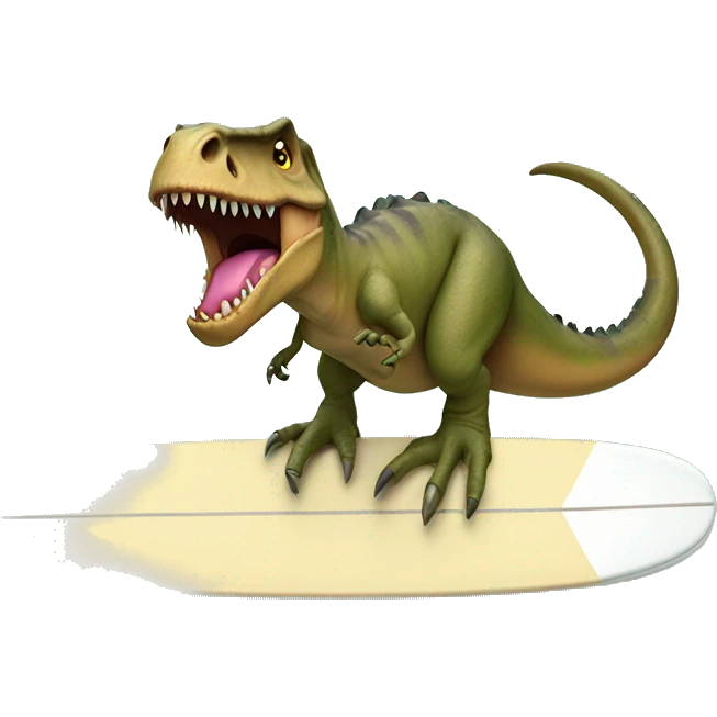T-Rex in thorns on surfboard emoji