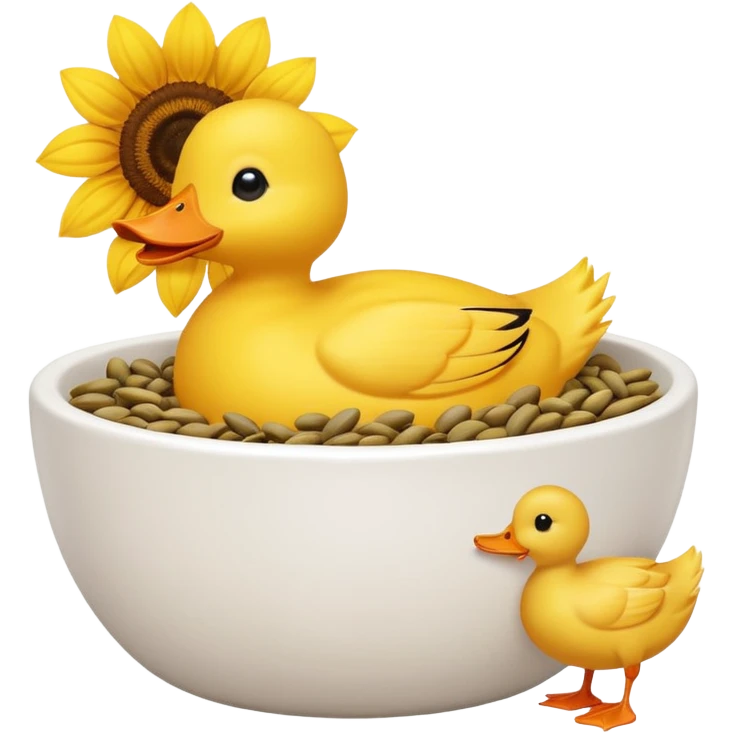 a yellow duck eating sunflower seeds from a bowl emoji