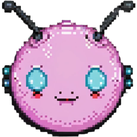 Majin Buu from Dragon Ball Z, pink round character, antenna on head, cute facial expression emoji