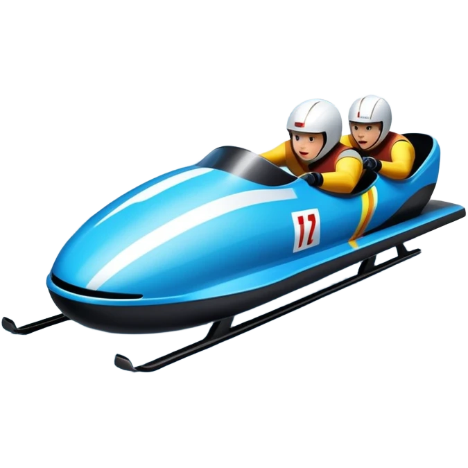An icon featuring a sleek bobsled with athletes racing down an icy track at high speed, helmets on and bodies aligned for aerodynamics. Surrounded by icy curves, snowbanks, and a wintry mountain backdrop. Transparent background captures the thrill and precision of bobsleigh. emoji