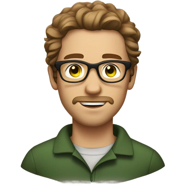 GREEN eyes, white male , brown wavy hair, brown glasses, stubble emoji