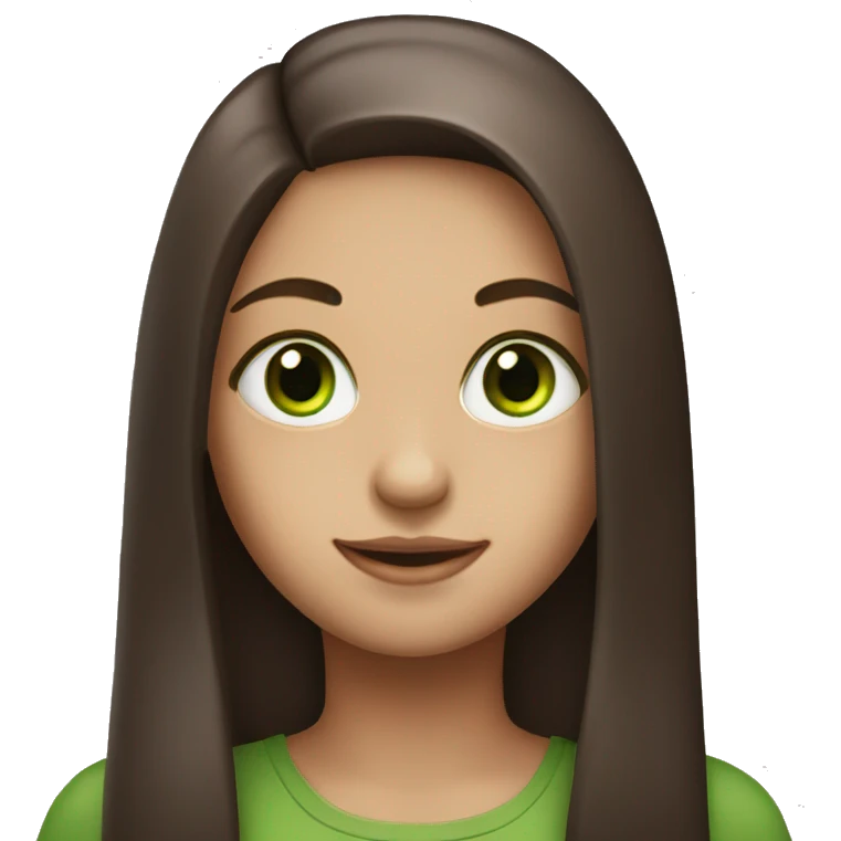 A girl with long straight chocolate hair with green eyes emoji