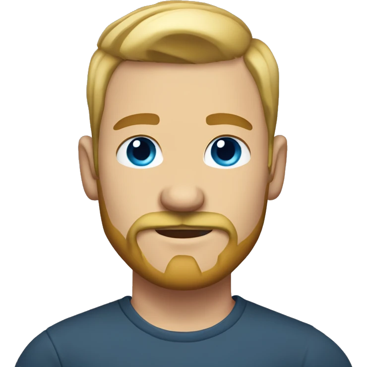 Short blonde hair man, tattoo arms, mustache and beard, blue eyes emoji