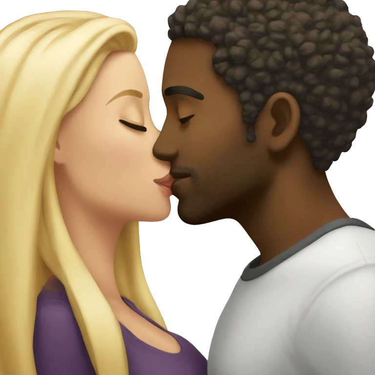 Black man kissing blonde woman emoji