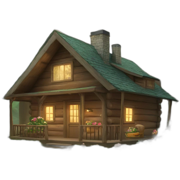 cabin in the woods with garden emoji
