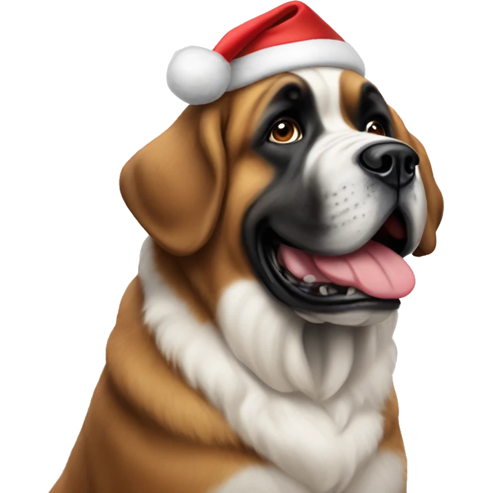 St. Bernard in a Christmas hat emoji