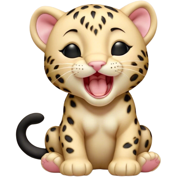 Cinematic Cute Yawning Baby Panther Portrait Emoji, Head tilted slightly with a dramatic, wide-open yawn, showcasing a small, plush body with drowsy, half-closed eyes and an open, relaxed expression, Simplified yet irresistibly adorable features, highly detailed, glowing with a soft, cozy glow, high shine, relaxed yet expressive, stylized with a dash of whimsical charm, soft glowing outline, capturing the essence of a drowsy yet affectionate baby panther that appears ready to stretch out for a nap! emoji