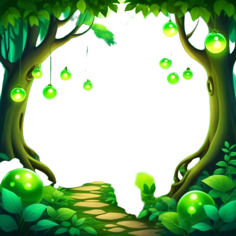 enchanted forest with dense foliage and soft magical glow, mysterious vibe emoji