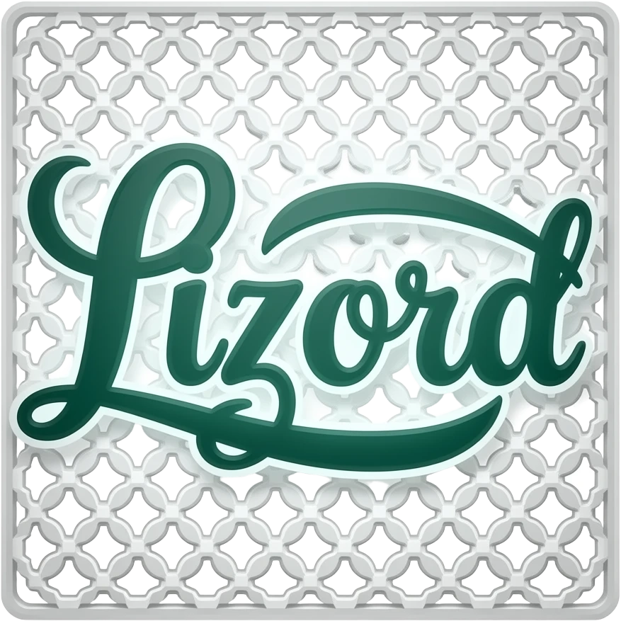 freestanding lace write "Lizord" product design, Russian style, white and deep Green colors, white background, lightbox --ar 2:3 --v 7 --profile z5ilm5w --style raw emoji