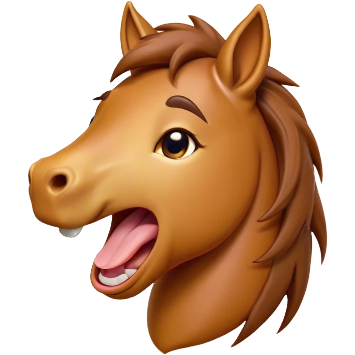 Cinematic Cute Yawning Bay Horse Portrait Emoji, Head tilted slightly with a dramatic, wide-open yawn, revealing a smooth bay fur with a subtle luster, floppy ears slightly drooping, round amber eyes barely open in drowsy contentment, Simplified yet irresistibly adorable features, highly detailed, glowing with a soft, cozy glow, high shine, relaxed yet expressive, stylized with a touch of equine whimsy, bright and endearing, soft glowing outline, capturing the essence of a sleepy yet affectionate horse, so drowsy it feels like it could stretch out of the screen and curl up for a nap! emoji