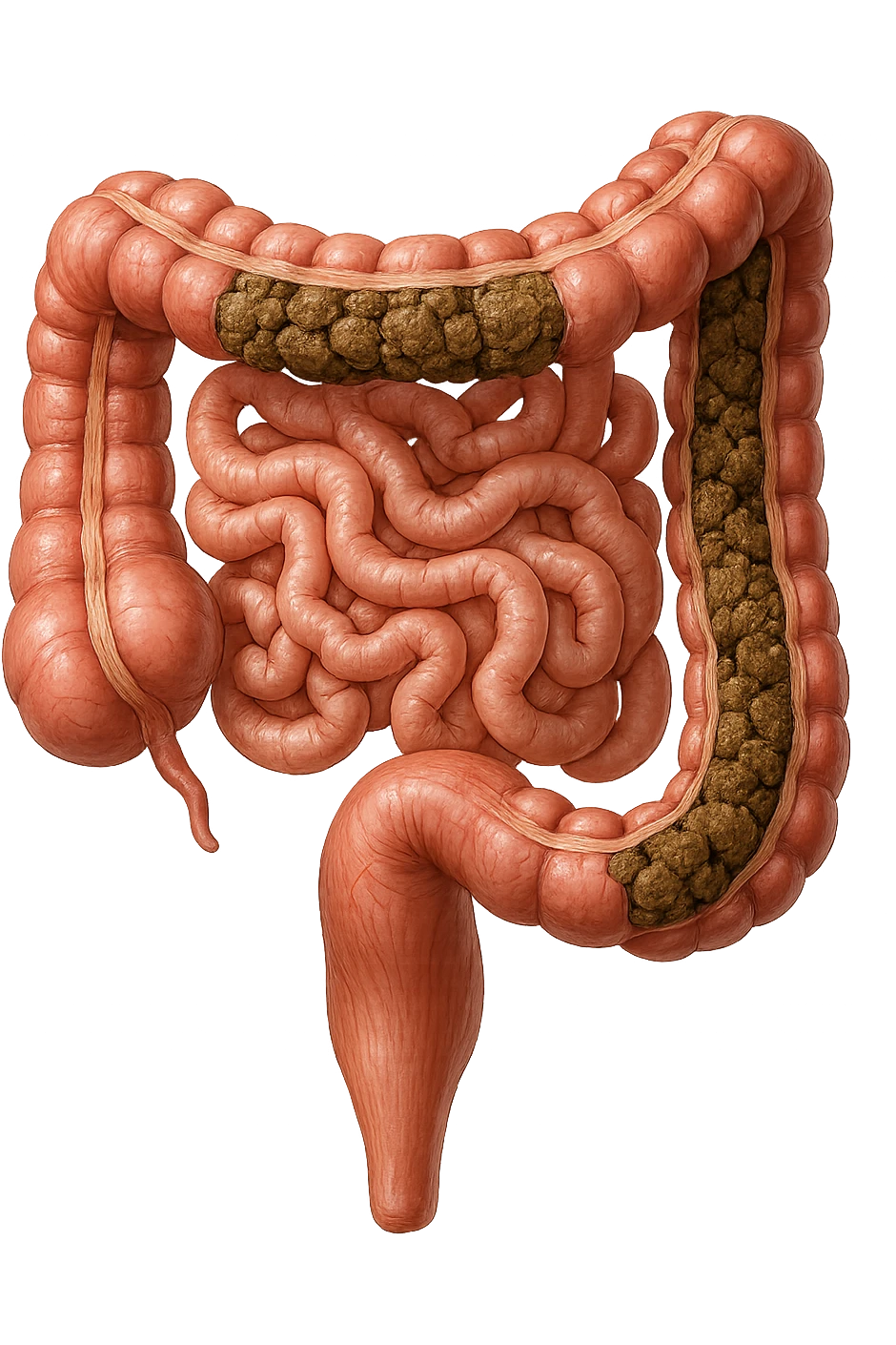 intestino umano anatomico con colon pieno di feci spezzettate, iperrealistica 4k emoji
