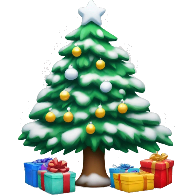 Snowy Christmas tree with presents emoji