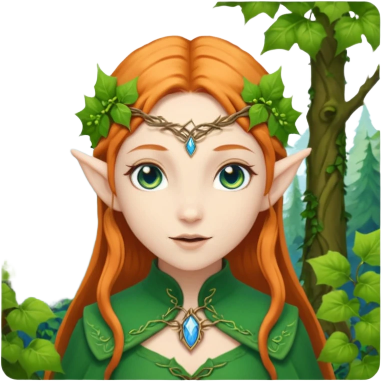 Hyper realistic green ivy forest elf mage fairy pale skin blue eyes ginger hair emoji