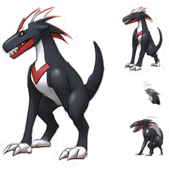 Black Cool Edgy Nargacuga-Houndoom-Garchomp Fakémon Digimon with Red and white Edgy markings, full body, outlined, sharp line Art emoji