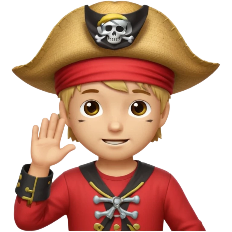 Staw hat luffy “Cute chibi emoji of a straw hat pirate boy tipping his hat down, red shirt, confident smirk, soft shading, glossy emoji style, transparent background, high resolution, minimal details” emoji