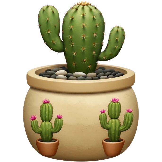 Ceramic pot with cactus and pebble base emoji