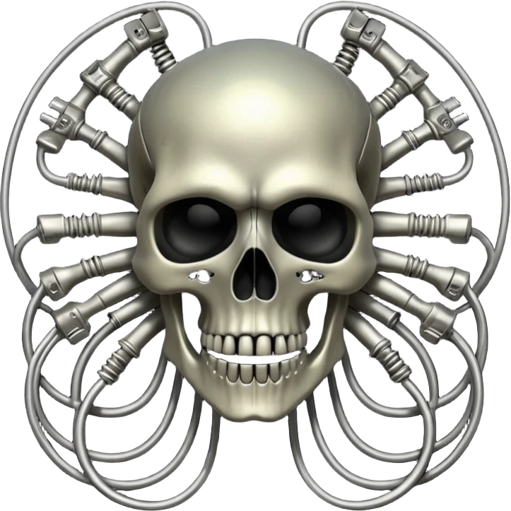 network of wires and skulls, undead biomechanical, Giger style emoji