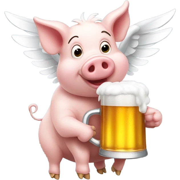 pig with white wings drinking beer emoji