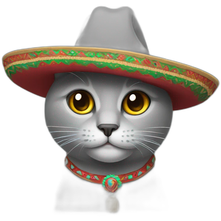 Grey cat with a mexican hat emoji
