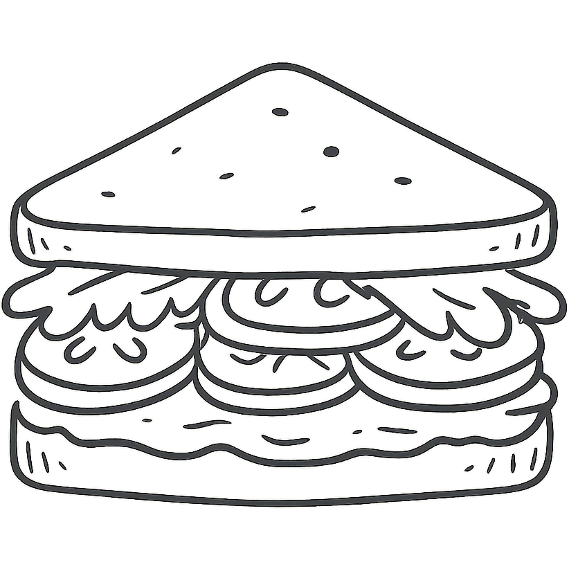 veggie and hummus sandwich, hand drawn style, colorful vegetables, visible hummus spread emoji