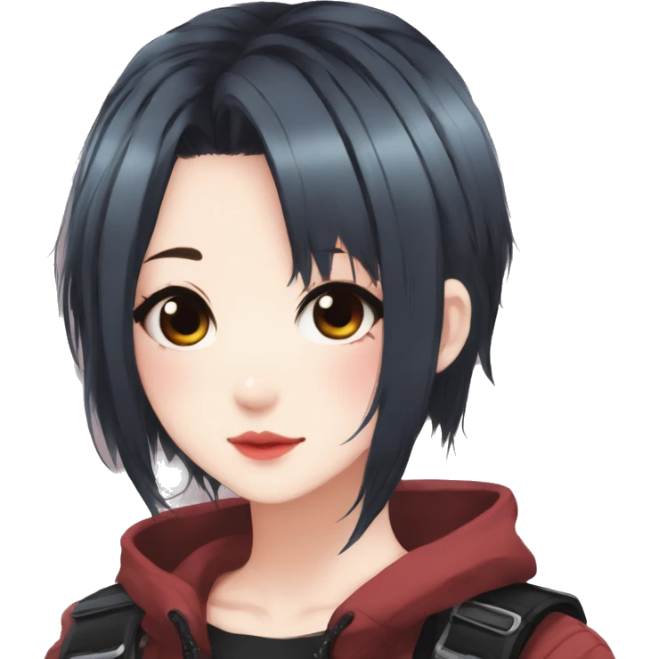 Gorgeous anime style shojo character with blushing face aesthetic and pretty edgy black red punk hair with hair garment trending style emoji