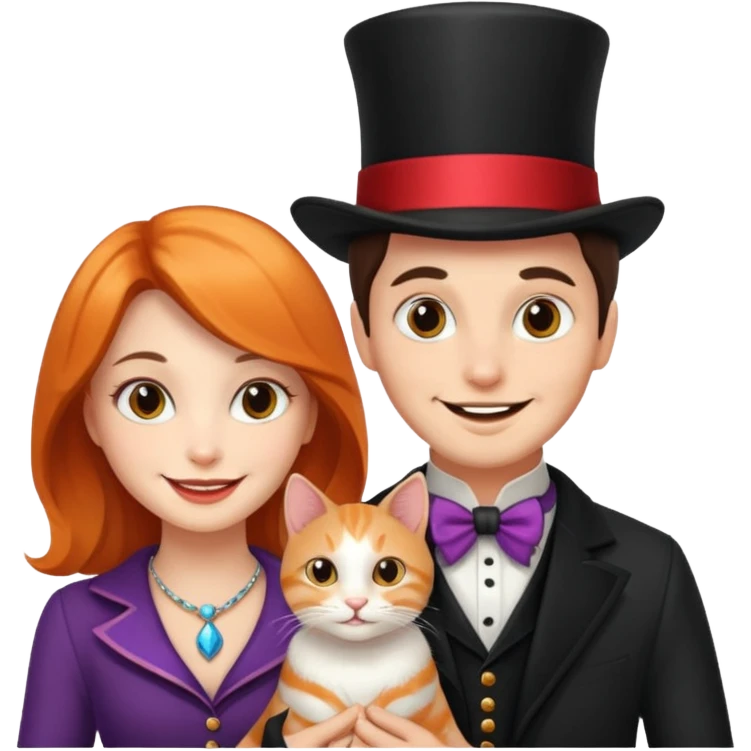 magician couple and their pet cat emoji