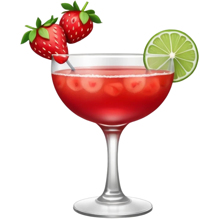 A Vibrant Red Cocktail In Margarita Glass Garnished With Fresh Strawberries Against emoji