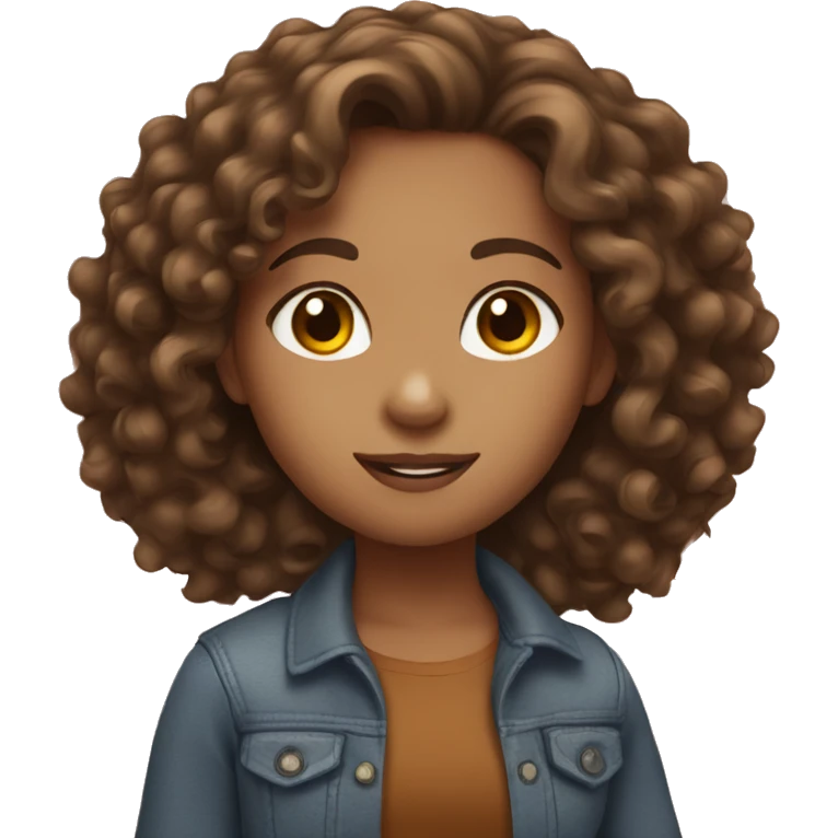 girl with long brown curly hair and brown eyes emoji