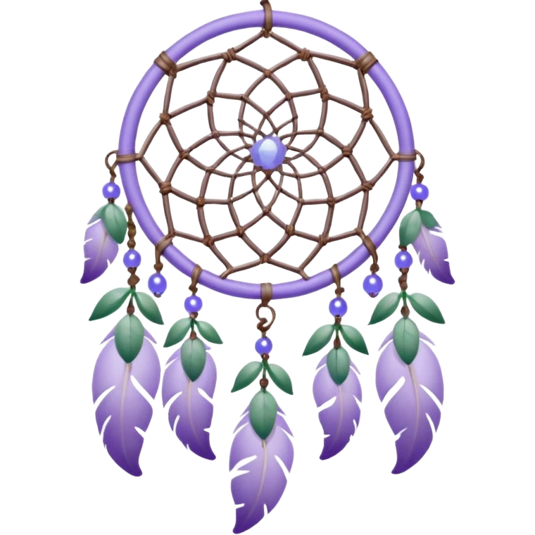 Lavender lilac pastel purple dreamcatcher-suncatcher with lavender flowers and lilac flowers attached, blue beads, and white beads, green leaves emoji
