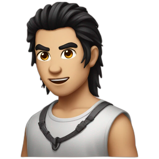 Boy with black hair mullet hairstyle, and demon horns emoji
