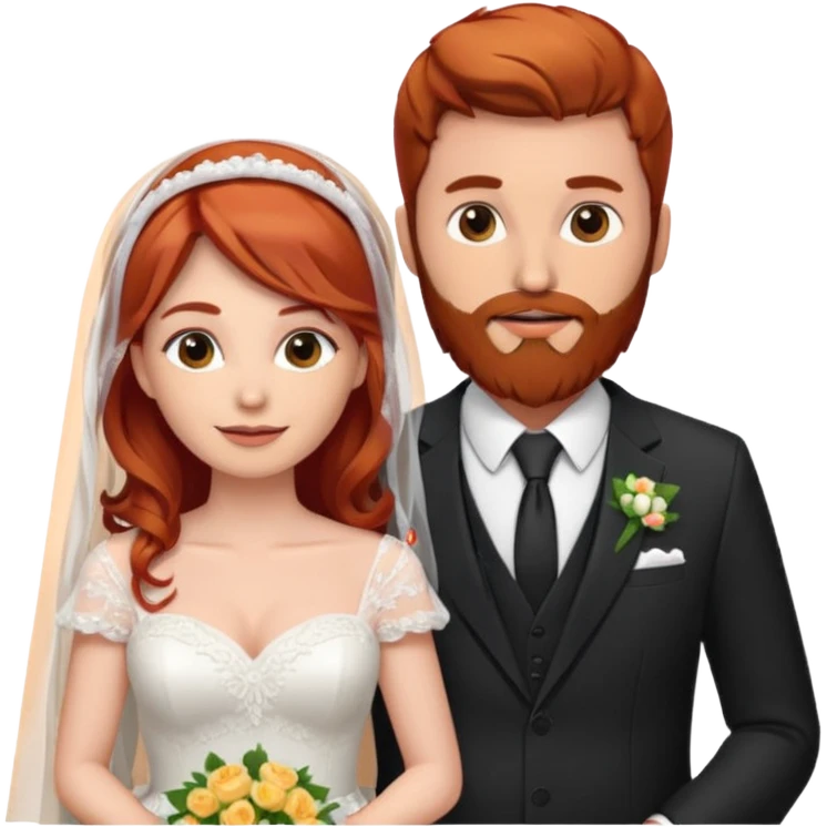 Red hair bride and brown hair groom with beard on honeymoon emoji