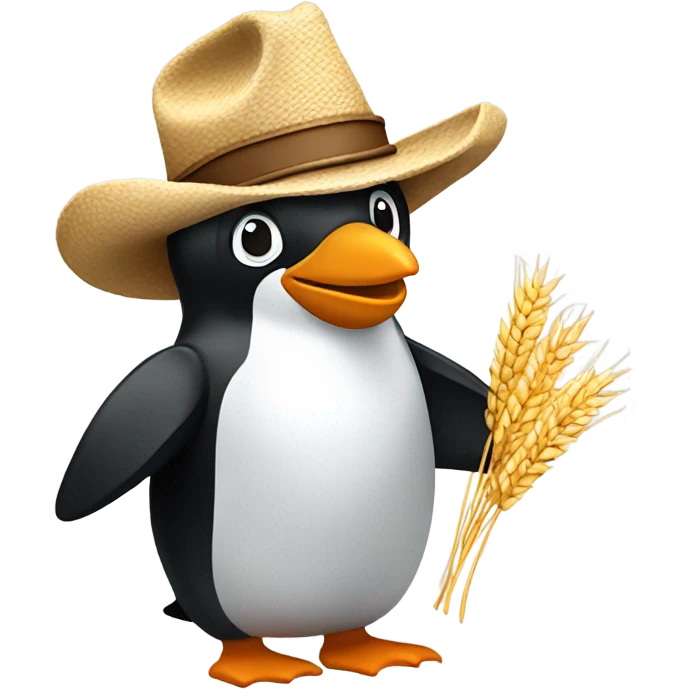 Penguin with cowboy hat and wheat in mouth emoji