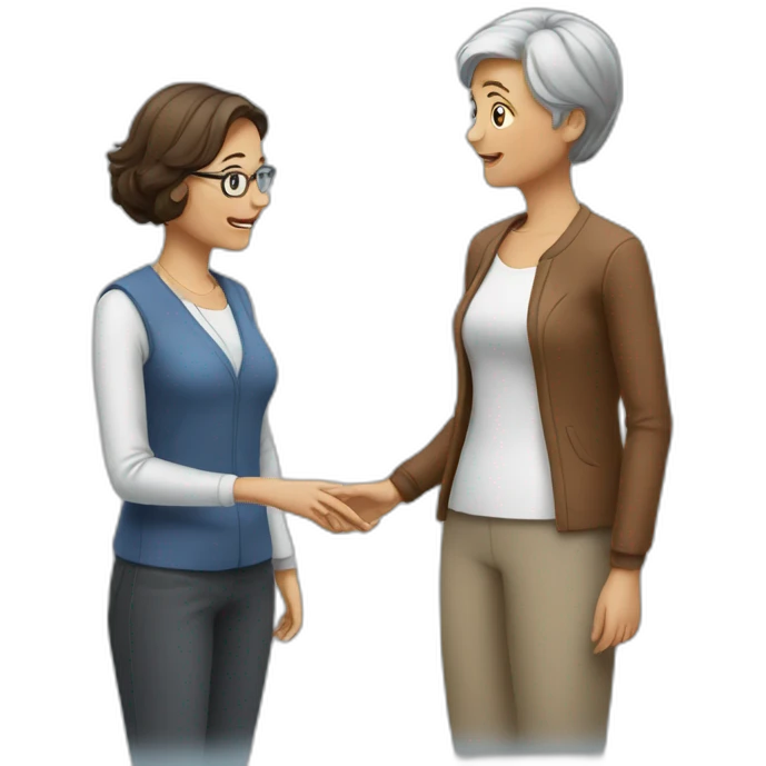 2 women standing talking, an older one receiving advice from a younger one emoji