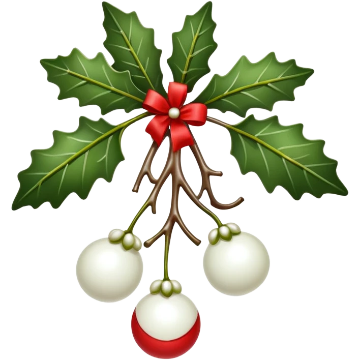 mistletoe with white berries and with red ribbon emoji