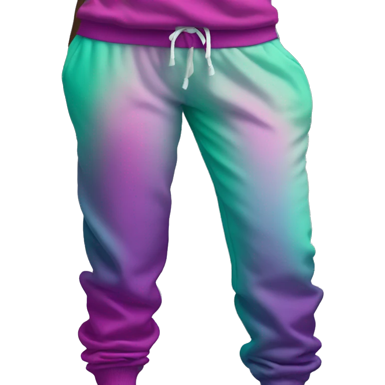 Hyper Realistic isolated pair of female magenta,purple,mint green,and teal ombre jogger pants. emoji