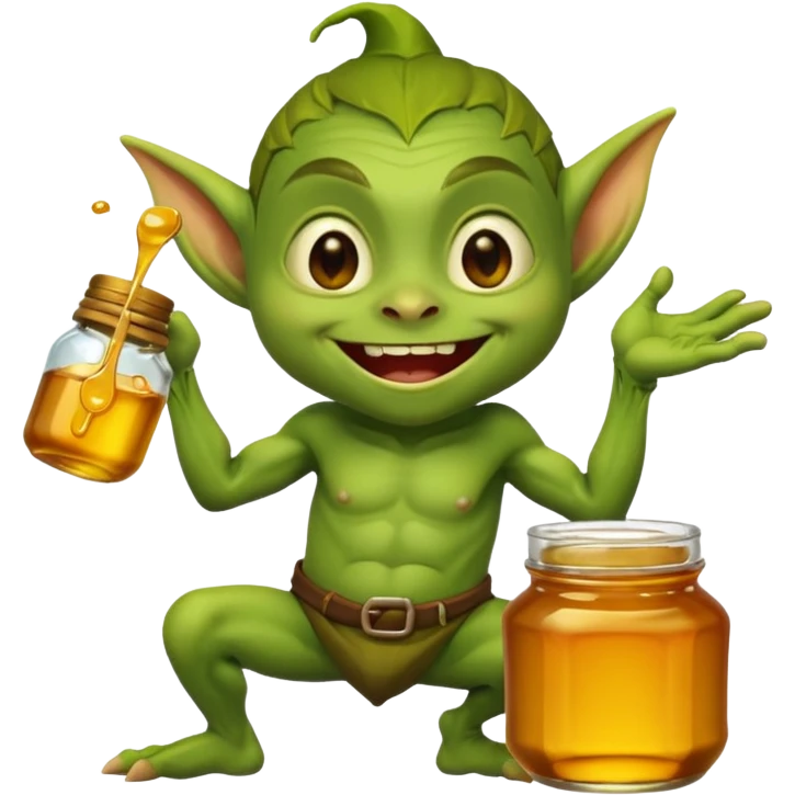 Little goblin with a  jar of honey and he's very excited  emoji