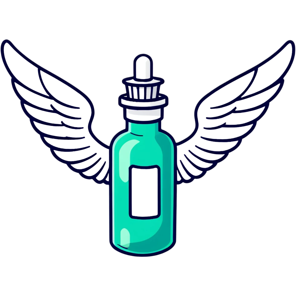 Medicine bottle with wings flying through the air emoji