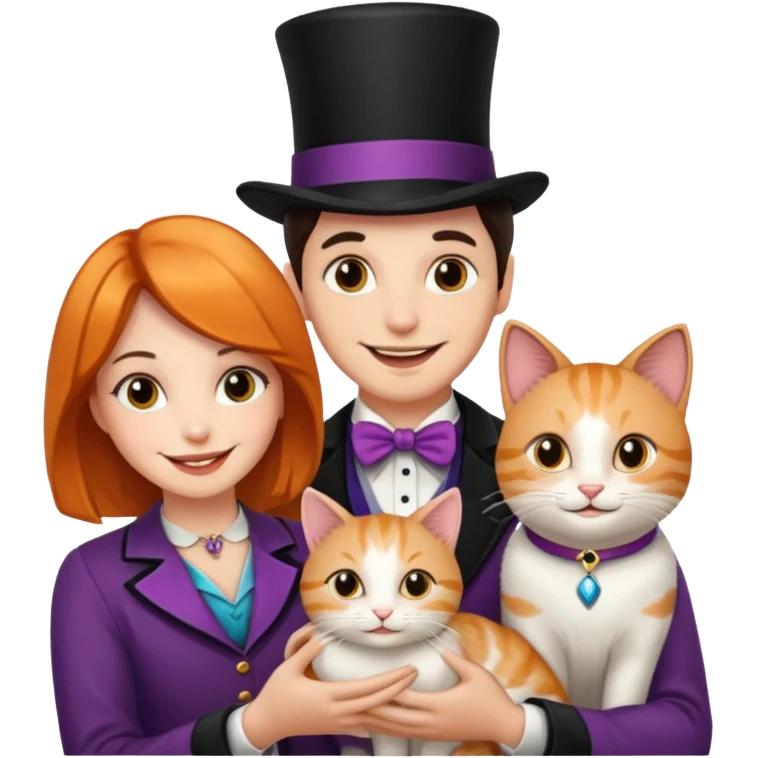 magician couple and their pet cat emoji