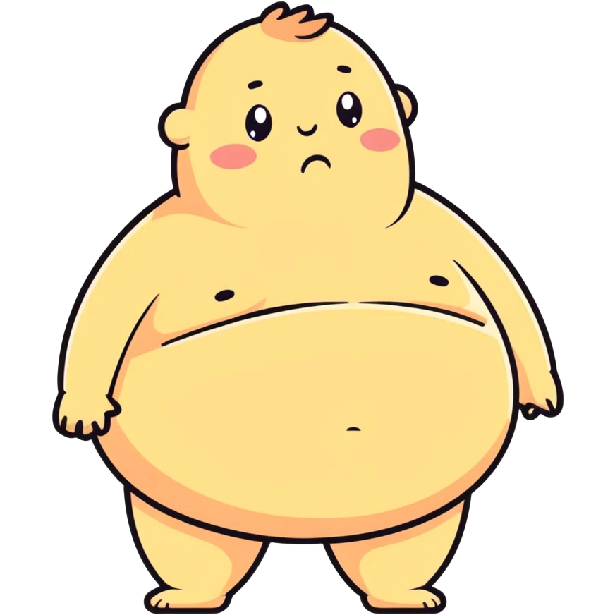 belly with stubborn fat, sticker style, rounded shapes, vivid colors, adipocytes with funny and stubborn expressions emoji