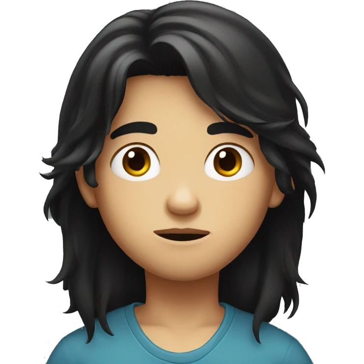 long black hair boy serious face  emoji