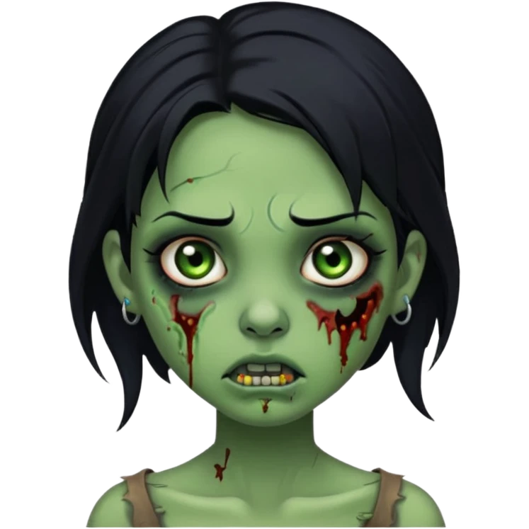 Zombie girl with a nose piercing black hair green skin emoji