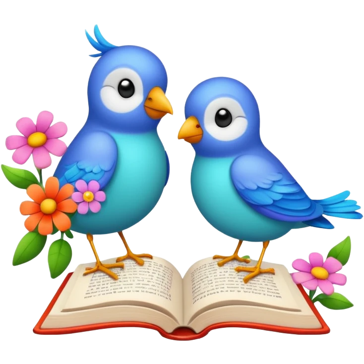 Birds reading books + flower emoji
